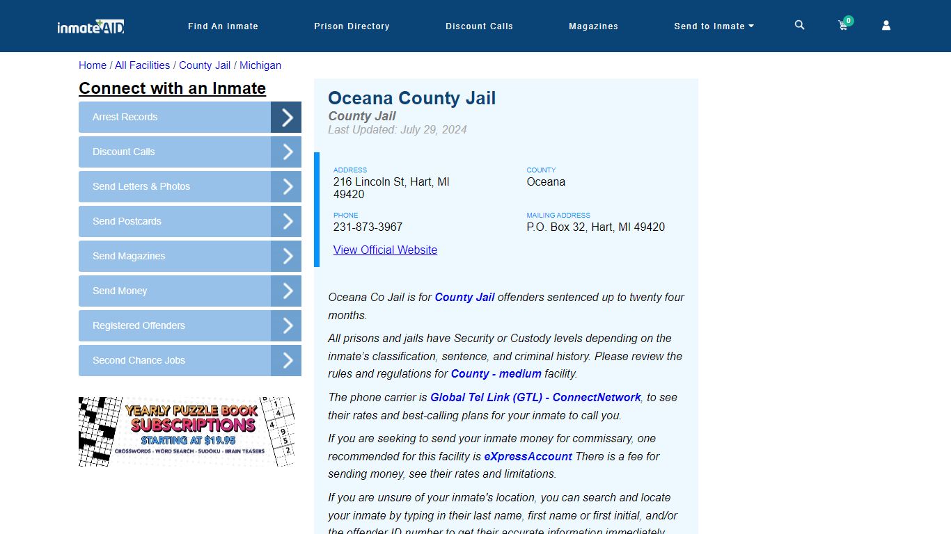 Oceana County Jail - Inmate Locator