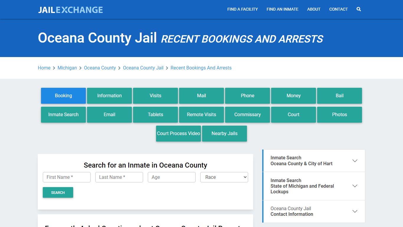 Oceana County Jail Recent Bookings And Arrests - Jail Exchange