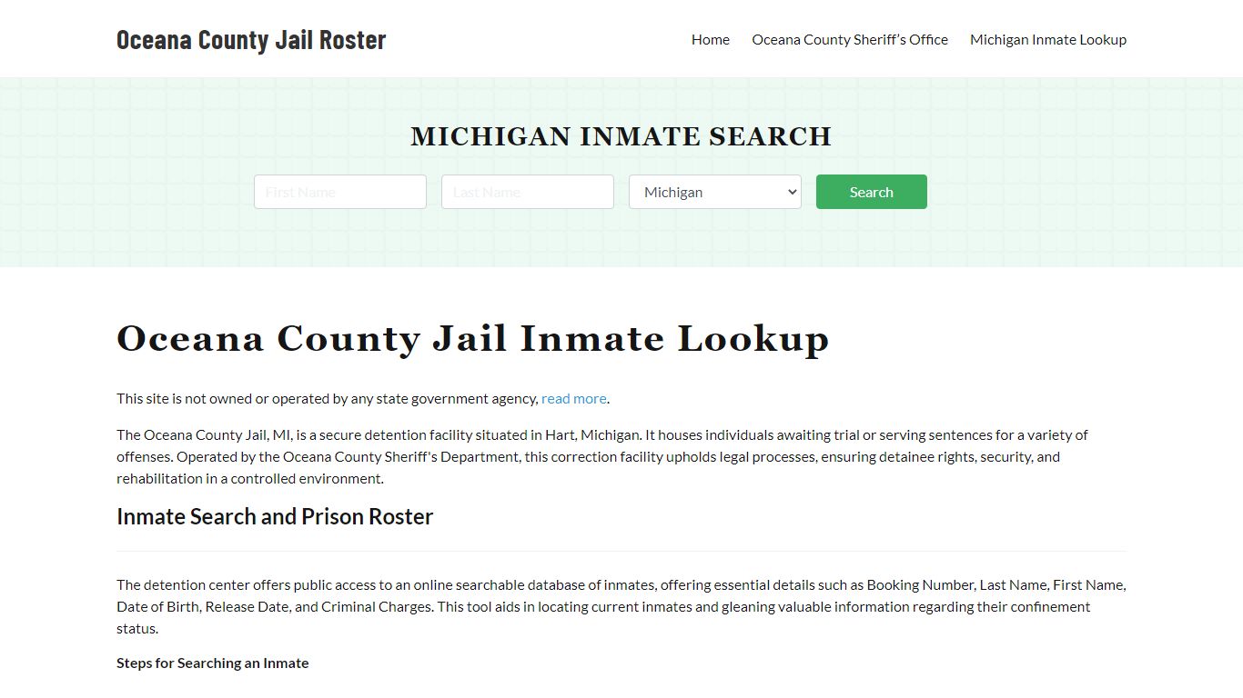 Oceana County Jail Roster Lookup, MI, Inmate Search