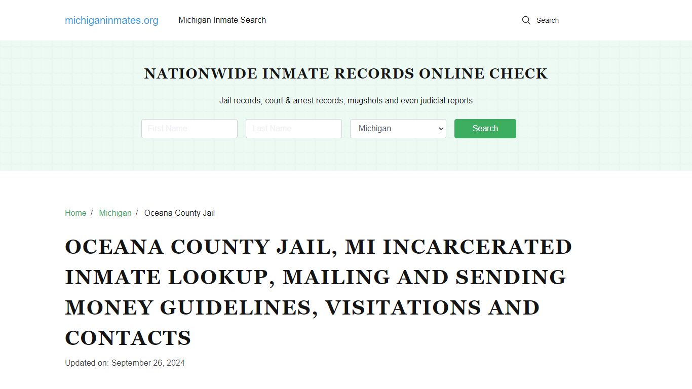 Oceana County Jail, MI: Offender Locator, Visitation & Contact Info